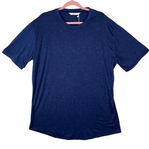 COOFANDY Mens XL Blue Slub Knit Crew Neck Short Sleeve T-Shirt Curved Hem Casual